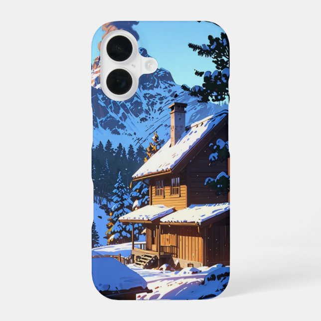 Winter Mountain Cabin iPhone 16 Case (Back)