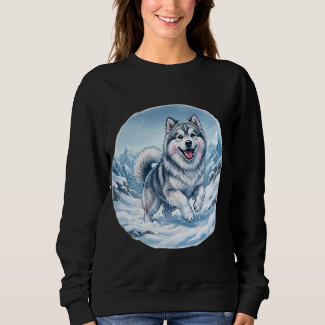 Winter Mountain Dog Chest Print Sweatshirt (Front)