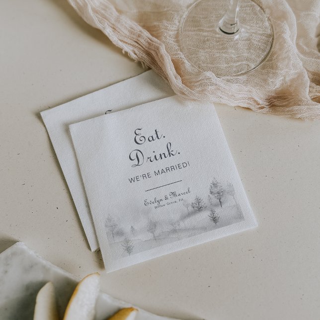 Winter Mountain Eat Drink We're Married Wedding  Napkin (Creator Uploaded)