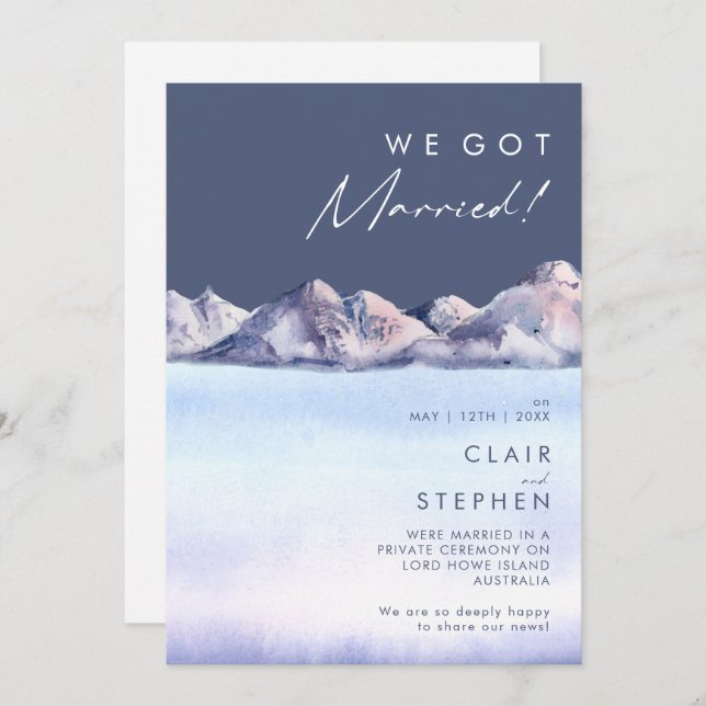 Winter Mountain Evening Elopement Announcement (Front/Back)