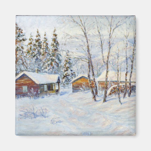 Winter Mountain Farm Christmas Art Magnet (Front)