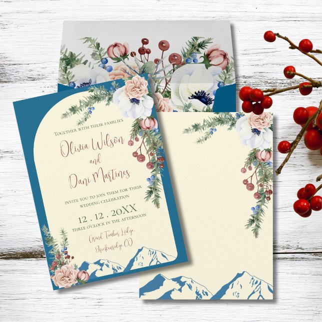 Winter Mountain Flowers Wedding Invitation (Creator Uploaded)
