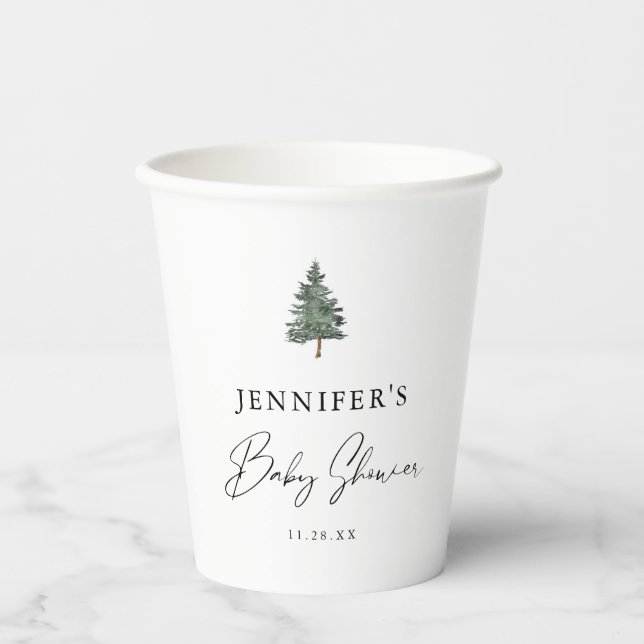 Winter Mountain Forest Baby Shower Paper Cups (Front)