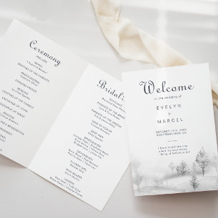 Winter Mountain Forest Folded Wedding Program