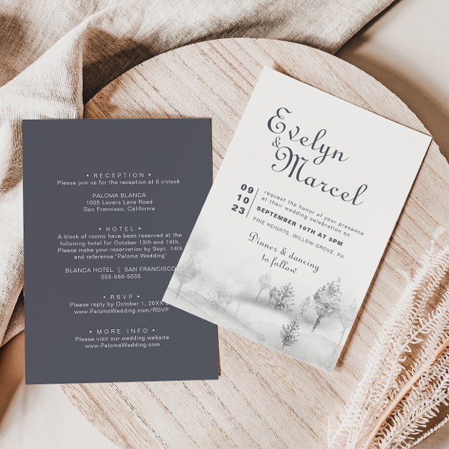 Winter Mountain Forest Front and Back Wedding   Invitation (Creator Uploaded)