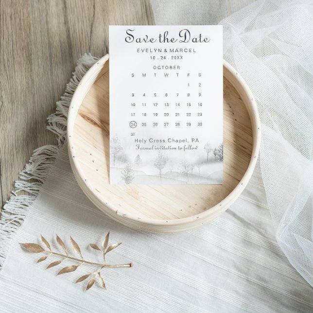 Winter Mountain Forest Save the Date Calendar (Creator Uploaded)