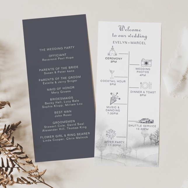 Winter Mountain Forest Timeline Wedding  Program (Creator Uploaded)