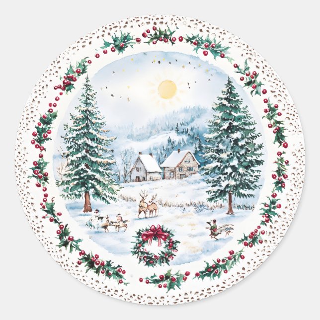 Winter Mountain Home Classic Round Sticker (Front)