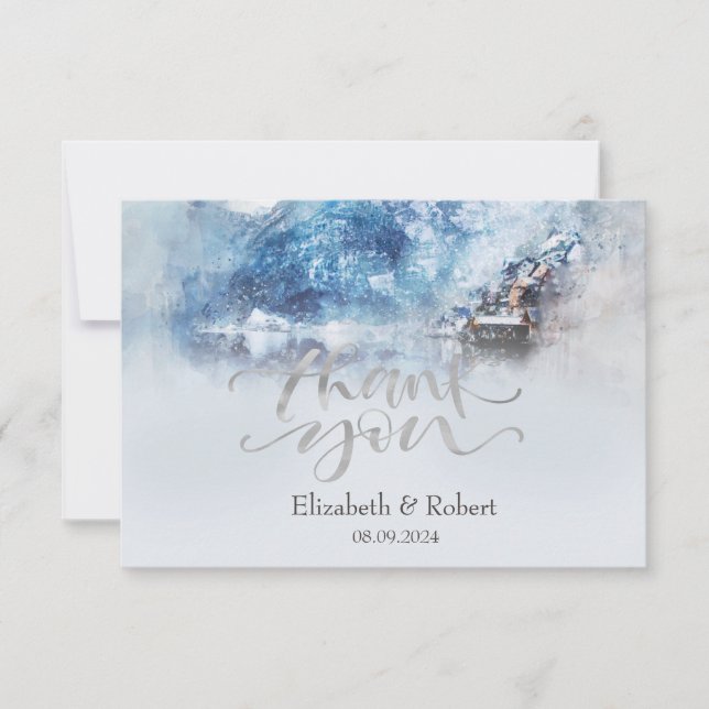 Winter Mountain Lake Flat Thank You Card (Front)
