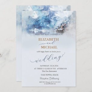 Winter Mountain Lake  Wedding Invitation