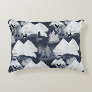 Winter Mountain Night Forest Wildlife Deer Eagle Decorative Cushion