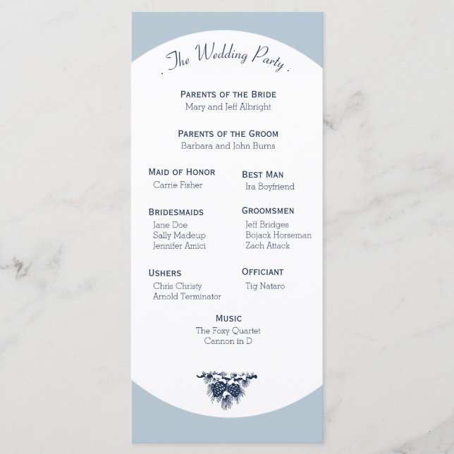 Winter Mountain Pines Wedding Program Light (Front)