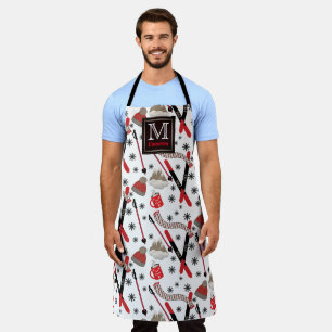 WInter Mountain Ski Trip Theme Pattern Monogram Apron