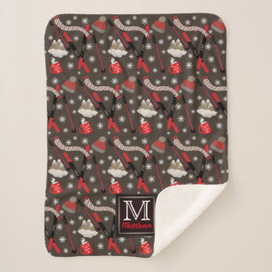 WInter Mountain Ski Trip Theme Pattern Monogram Sh Sherpa Blanket