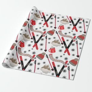 WInter Mountain Ski Trip Theme Pattern Wrapping Pa Wrapping Paper