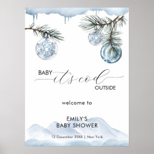 Winter Mountain Snowflake Baby Shower Welcome  Poster