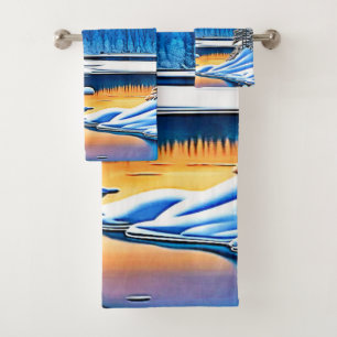 Winter Mountain Sunset Glow Bath Towel Set