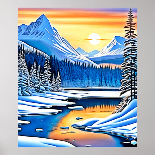Winter Mountain Sunset Glow Poster (Front)