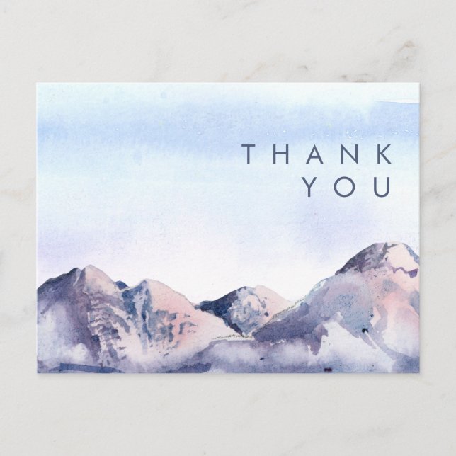 Winter Mountain Sunset Wedding Thank You Postcard (Front)
