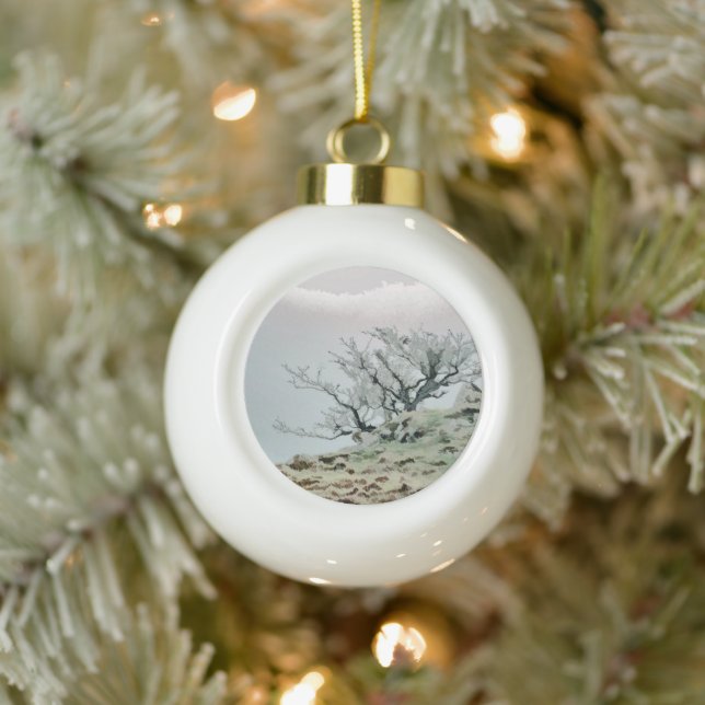 WINTER MOUNTAIN TREE CERAMIC BALL CHRISTMAS ORNAMENT (Tree)