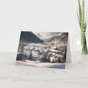Winter Mountain Valley Town Holiday Card