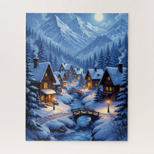 Winter Mountain Village Jigsaw Puzzle