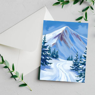 Winter Mountain Watercolor Snow Nature Card