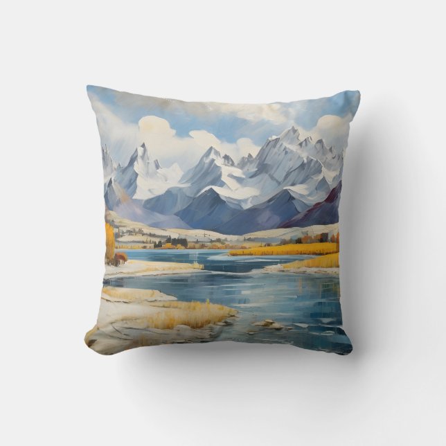 Winter Mountains and Lake Cushion (Front)