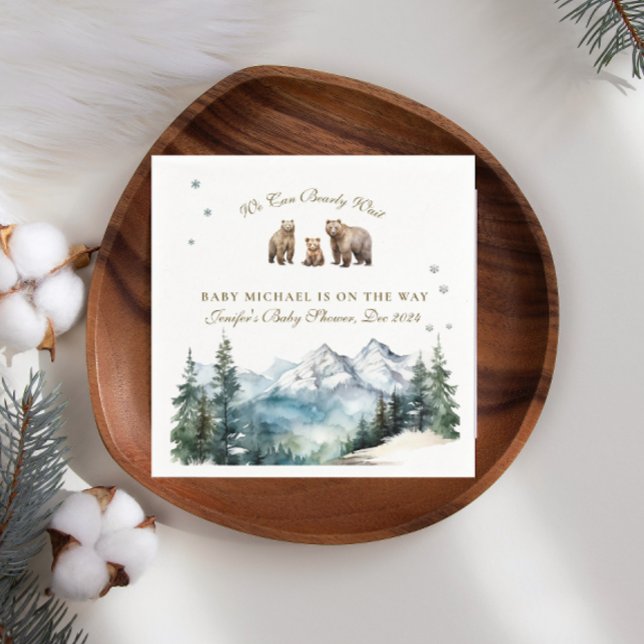 Winter Mountains Bear Adventure  Baby Shower Napkin (Creator Uploaded)