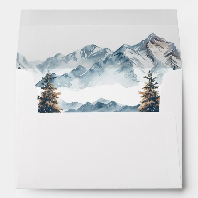 Winter Mountains Pine Tree Wedding Envelope (Back (Bottom))