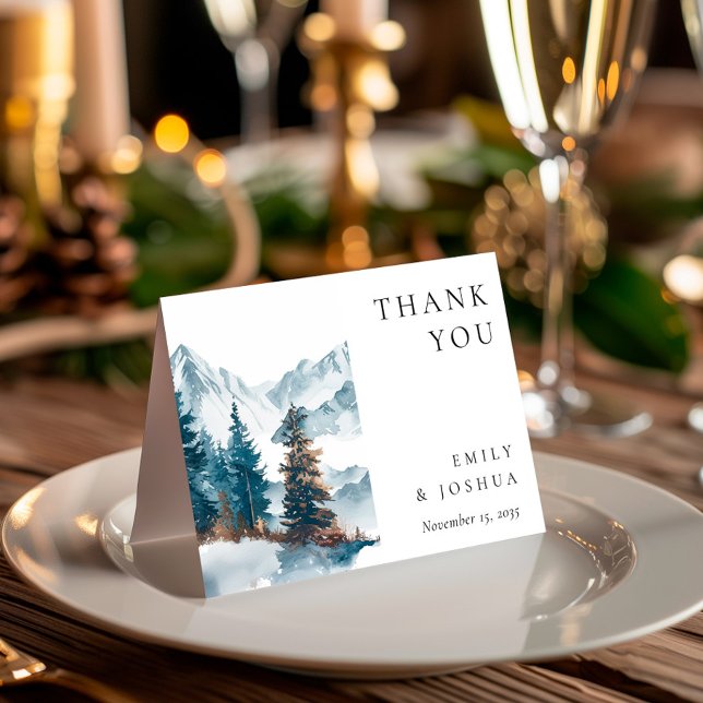 Winter Mountains Pine Tree Wedding Thank You Card (Creator Uploaded)