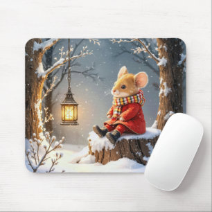 Winter Mouse and Lantern In Snowflakes Pad
