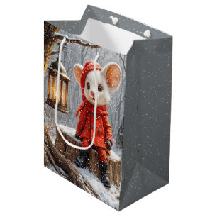 Winter Mouse With Forest Lantern Medium Gift Bag