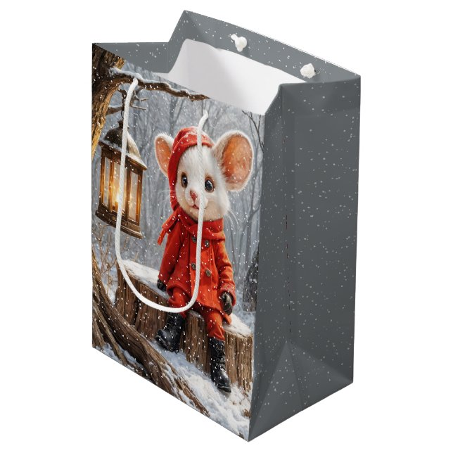 Winter Mouse With Forest Lantern Medium Gift Bag (Front Angled)