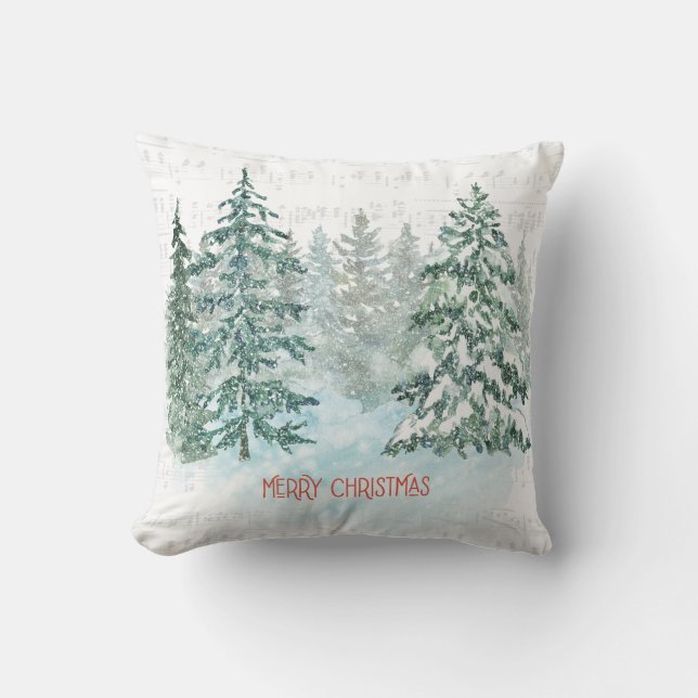 Winter Music Christmas Pine  Cushion (Front)