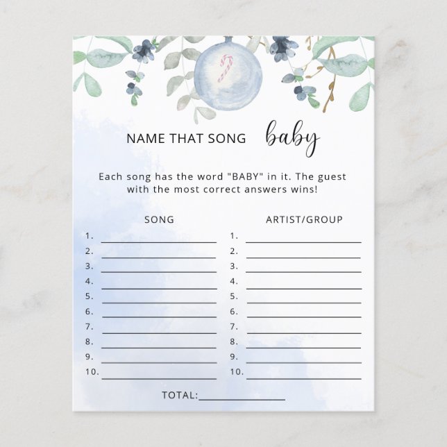 Winter name that song baby shower game (Front)
