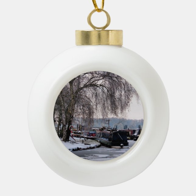 WINTER NARROWBOATS CERAMIC BALL CHRISTMAS ORNAMENT (Front)