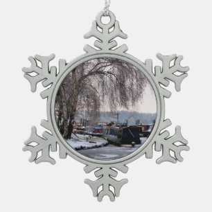 WINTER NARROWBOATS SNOWFLAKE PEWTER CHRISTMAS ORNAMENT