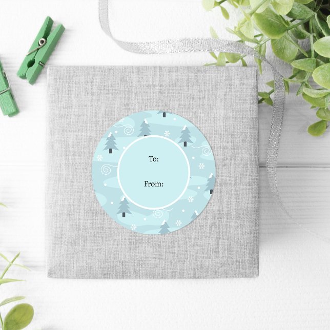 Winter Nature Blue Trees Snowflakes Christmas Classic Round Sticker (Creator Uploaded)