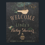 Winter nature chalkboard watercolor baby shower poster<br><div class="desc">Rustic elegant winter nature baby shower stylish welcome sign poster template on dark grey chalkboard featuring a pine tree bough with a wooden bird, a dried branches Christmas tree with star and watercolor splashes, winter flowers and little hearts. You can choose to customise it further changing fonts and colours of...</div>