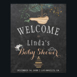 Winter nature chalkboard watercolor baby shower poster<br><div class="desc">Rustic elegant winter nature baby shower stylish welcome sign poster template on dark grey chalkboard featuring a pine tree bough with a wooden bird, a dried branches Christmas tree with star and watercolor splashes, white flowers and little hearts. You can choose to customise it further changing fonts and colours of...</div>