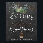 Winter nature chalkboard watercolor bridal shower poster<br><div class="desc">Rustic elegant and modern winter nature bridal shower stylish welcome sign poster template on dark grey chalkboard featuring pine tree boughs with wooden evergreen branches, a dried branches Christmas tree with star and watercolor splashes. You can choose to customise it further changing fonts and colours of lettering. ---- The poster...</div>