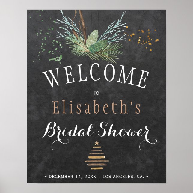 Winter nature chalkboard watercolor bridal shower poster (Front)