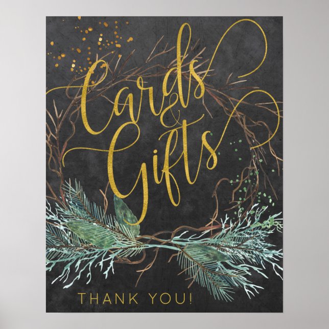 Winter nature gold script cards and wedding sign (Front)