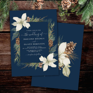 Winter Navy Blue Elegant Script Wedding Invitation
