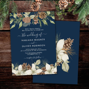 Winter Navy Blue Elegant Script Wedding Invitation