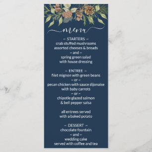 Winter Navy Blue Elegant Script Wedding Menu
