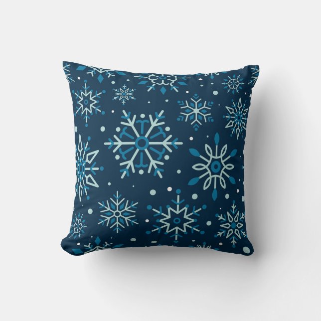 Winter Navy Blue White Snowflake Christmas Cushion (Front)