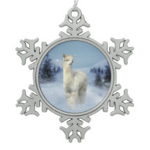 Winter Night Alpaca Pewter Snowflake Ornament