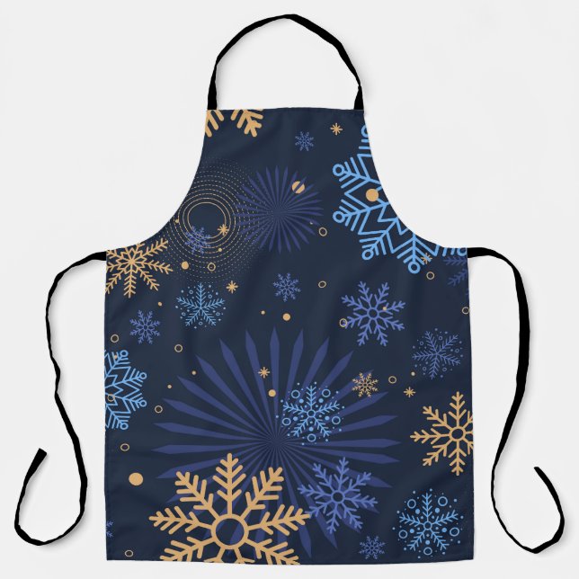 Winter Night: Blue Snowflake Pattern. Apron (Front)
